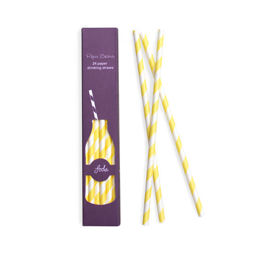Yellow & White Stripe Paper Straws by Paper Eskimo.
