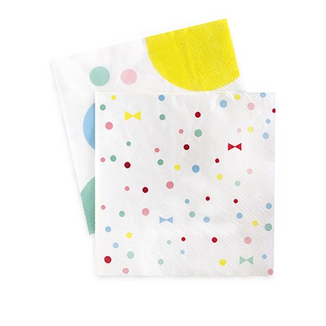The Summer Bows paper napkins by Paper Eskimo feature spots and bows in pastel colours.