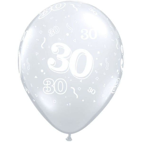 Diamond Clear 30 A Round Balloons for 30th birthday or anniversary party.