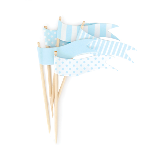 Cupcake Toppers ~ Powder Blue Flags