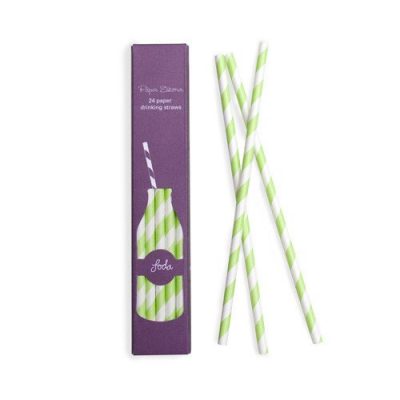 Green & White Stripe Paper Straws by Paper Eskimo