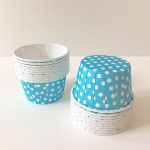 Beach blue spotty baking cups and candy cups.