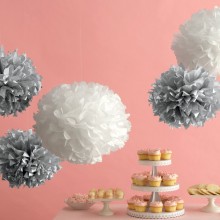 Tissue Paper Pom Pom Kit ~ Silver & White