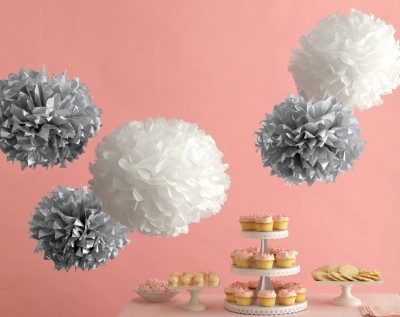 Tissue Paper Pom Pom Kit ~ Silver & White