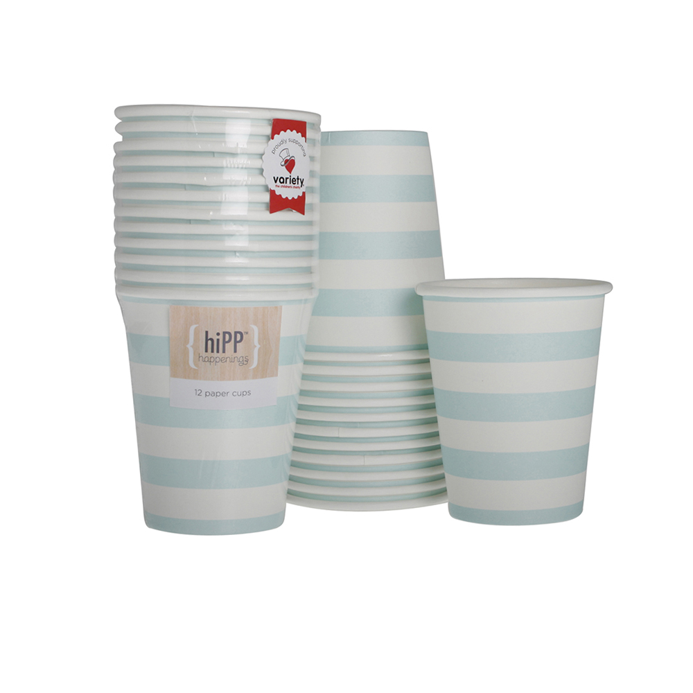 Paper Cups ~ Duck Egg Blue Stripe