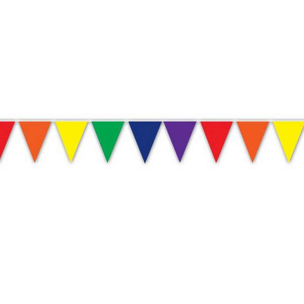 The Multi-coloured pennant banner is perfect for a rainbow party