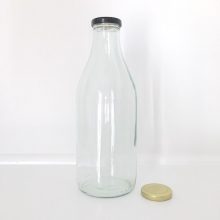 1L Glass bottles with lids for storing milk, juice and sauces.