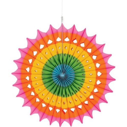 Use the Fiesta Hanging Paper Fan for your Mexican fiesta party decorations!