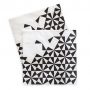 The Black Geo paper napkins by Paper Eskimo feature a black geometric design.