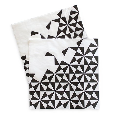 The Black Geo paper napkins by Paper Eskimo feature a black geometric design.