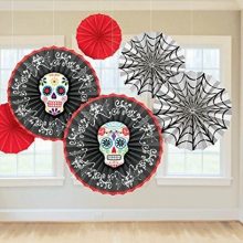 The Blood and Bone Hanging Paper Fans are perfect for your Day of the Dead party!