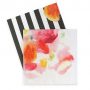 The Floral Escape paper napkins feature a pink floral watercolour design with a black and white stripe print.