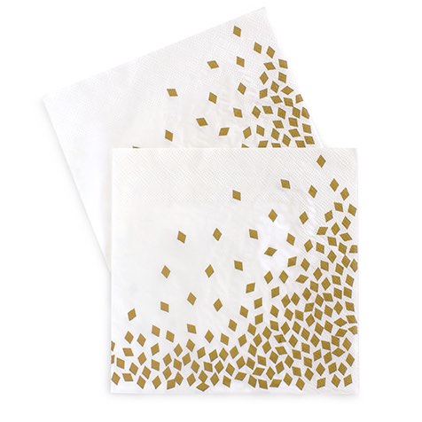 The Geo Gold Paper Napkins feature a gold confetti design on a white serviette.