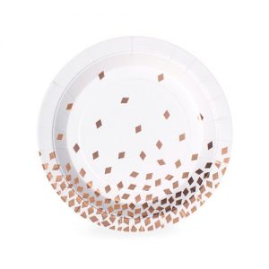 The Geo Rose Gold dessert plates by Paper Eskimo are perfect for your grown up event!
