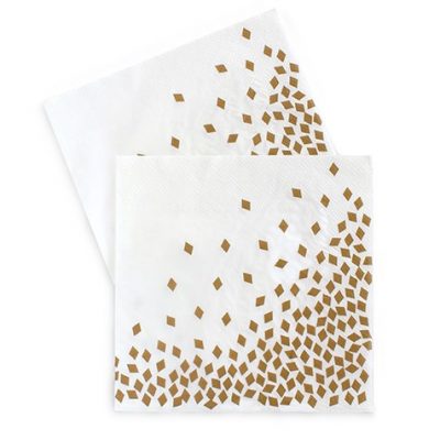 Geo Rose Gold paper napkins by Paper Eskimo feature rose gold confetti styles.
