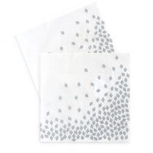 The Geo Silver Paper Napkins by Paper Eskimo feature silver confetti on a crisp white serviette.