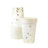 The Mint To Be paper cups feature mint and gold confetti spots on a white background