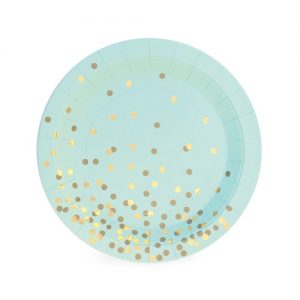 Mint To Be Dessert Plates by Paper Eskimo feature a pretty mint background and gold confetti