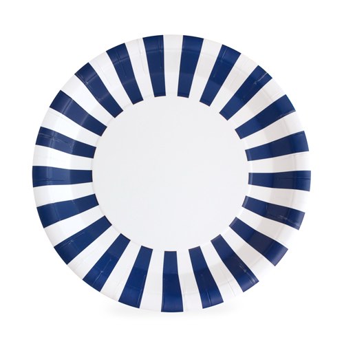 The Naut so Navy paper plates by Paper Eskimo are a show stopper with their navy blue and white stripes.