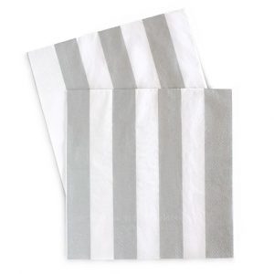 The Silver Sundae Paper Napkins feature a bold silver and white stripe.