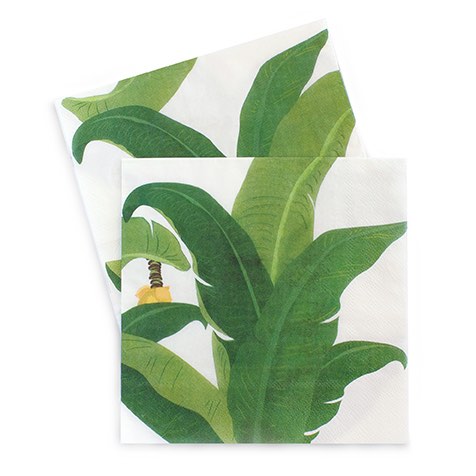The Troppo Leaf Paper Serviettes by Paper Eskimo features green leaves on a white serviette.