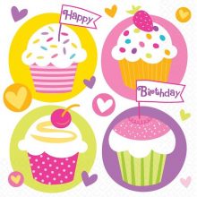 Cupcake Party Napkins featuring pretty cupcakes and Happy Birthday.