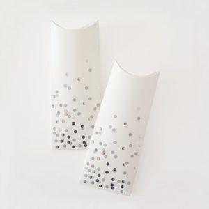 Silver Confetti Pillow Boxes by Paper Eskimo are perfect for wedding favours.