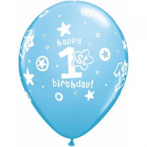 Blue 1st Birthday Circle Stars Boy Number Balloons by Qualatex in latex.