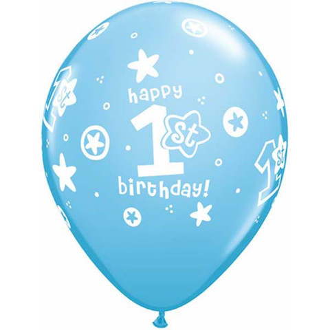 Blue 1st Birthday Circle Stars Boy Number Balloons by Qualatex in latex.