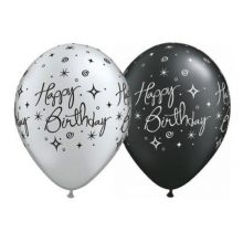 Black & Silver Birthday Balloons with elegant sparkles and swirls.