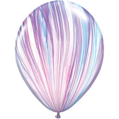 Fashion marble balloons by Qualatex SuperAgate feature pink, purple and blue tones.