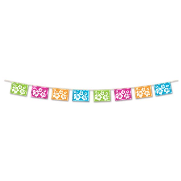 Hibiscus Luau Pennant Banner to decorate your Tiki bar or Hawaiian party.