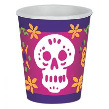 Day of the dead paper cups featuring sugar skulls.