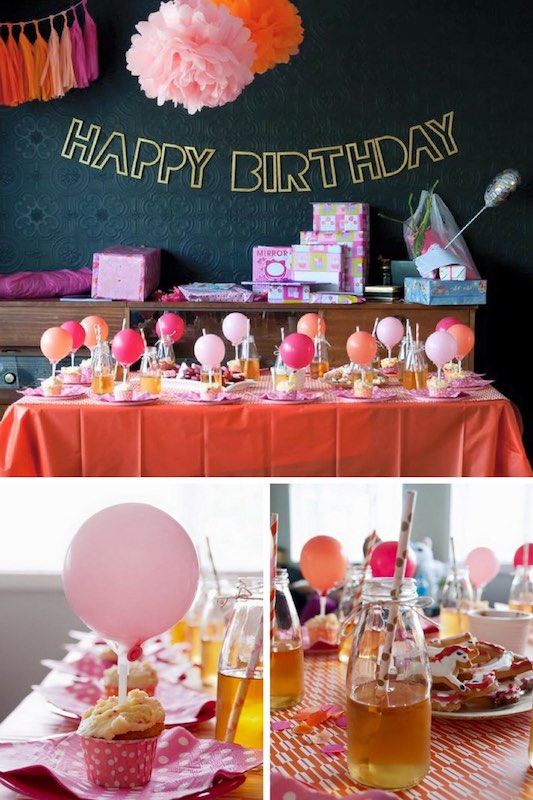 Pink, orange and gold party ideas for a children's birthday party.