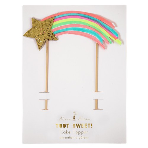 Shooting Star Cake Topper by Meri Meri featuring a gold star and rainbow tail.