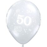 Diamond Clear 50 A Round Balloons for your 50th wedding anniversary or 50th birthday party.