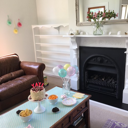 Pastel themed kids party created and decorated at home.