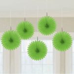 Lime green mini paper fans by Amscan are a bright green party decoration.