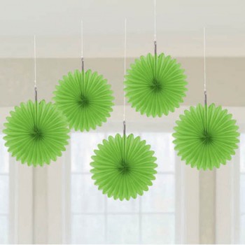 Lime green mini paper fans by Amscan are a bright green party decoration.