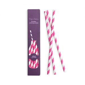 Pop Pink & White Stripe Paper Straws by Paper Eskimo.