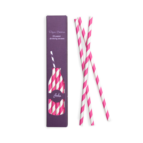 Pop Pink & White Stripe Paper Straws by Paper Eskimo.