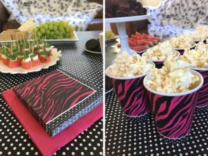 Pink zebra party theme ideas and party food.