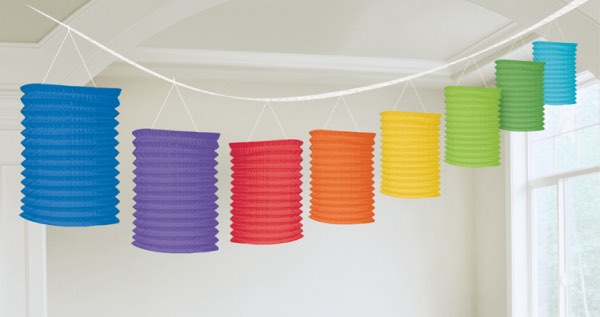 Rainbow lantern garland in bright multi-colours is a great party decoration.