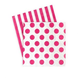 Pop Pink paper napkins by Paper Eskimo feature hot pink stripes and spots.