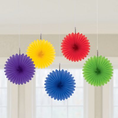 Rainbow mini paper fans by Amscan for your rainbow party decorations.
