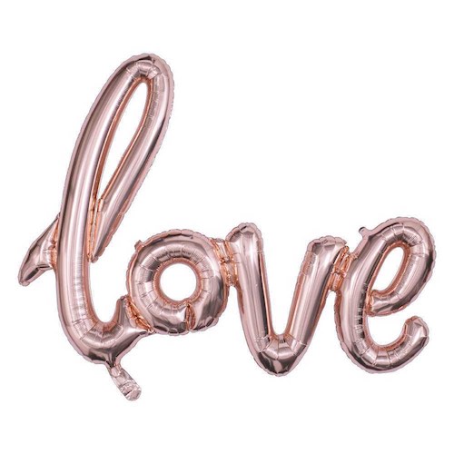 Rose gold love script foil balloon by North Star Balloons.