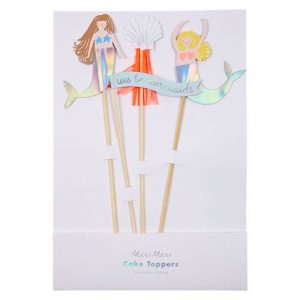 Let's Be Mermaids cake toppers for easy mermaid birthday cake decoration ideas.