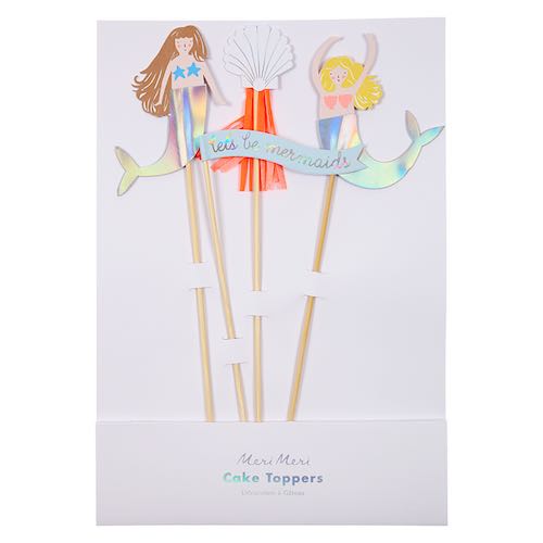 Let's Be Mermaids cake toppers for easy mermaid birthday cake decoration ideas.