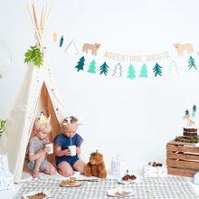 Camping and wilderness party theme featuring the Let's Explore range by Meri Meri.