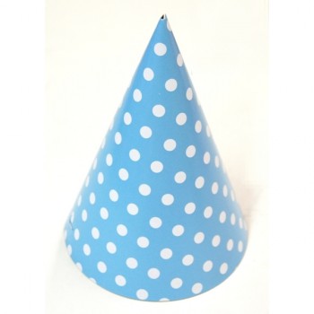 Light Blue & White Polka Dot Party Hats